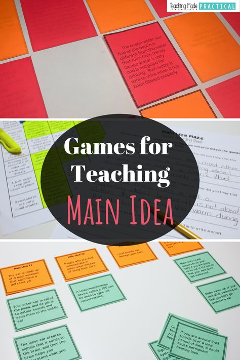 Games and centers to help your 3rd grade, 4th grade, and 5th grade students practice main idea.  These low prep games are designed to help your students differentiate between main idea and details, as well as to help them think about how details support the main idea.  Includes a matching game, mazes, and a sort to make main idea more engaging for your upper elementary students. #mainidea #reading #thirdgrade Main Idea Speech Therapy Activities, How To Teach Main Idea 3rd Grade, Comprehension Games 3rd Grade, 3rd Grade Main Idea And Details, Main Idea Fourth Grade, Main Idea Middle School, Main Idea Mini Lesson, Main Idea Games 3rd, Main Idea 3rd Grade