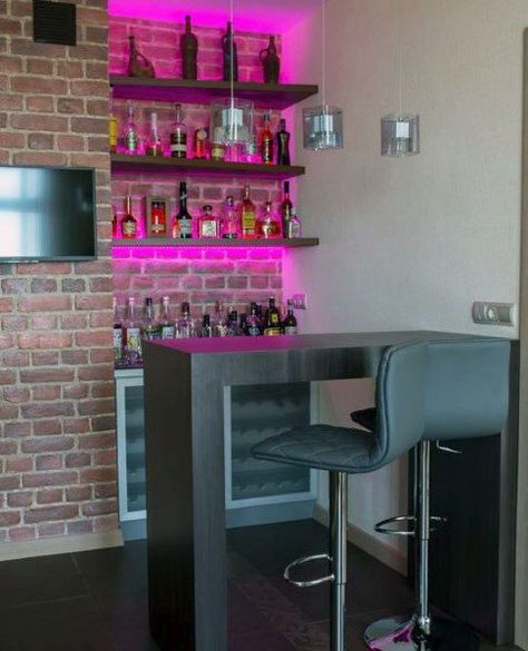 Top 70 Best Home Mini Bar Ideas - Cool Beverage Storage Spots Bar Room Lighting Ideas, Small In Home Bar Ideas, Small Bar Counter Ideas, Pink Home Bar, Small Bar Interior, Small Bar At Home, Small Bar Counter Design Home, Small Bar Interior Design, Small Bar Ideas For Home Diy