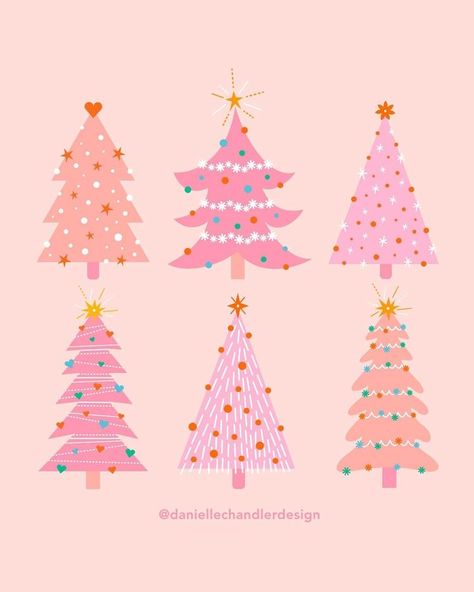 Pink Christmas Trees, Pink Xmas, Pink Christmas Decorations, Christmas Phone Wallpaper, Christmas Inspo, Pink Trees, Pink Christmas Tree, Christmas Illustration, Holiday Art