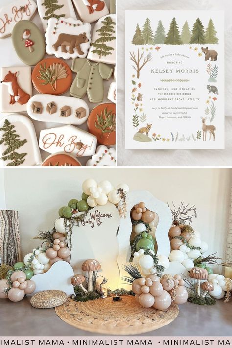 Outdoor Adventure Baby Shower Theme, Woodland Shower Theme, Woodland Bear Baby Shower Theme, Fall Woodland Baby Shower Ideas, Fall Baby Shower Ideas For Boys Themes, Woodland Baby Boy Shower Theme, Cabin Baby Shower Theme, Whimsical Woodland Baby Shower Ideas, Moose Themed Baby Shower Ideas