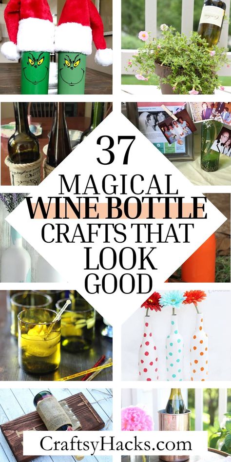 Discover the best upcycling ideas with these wine bottle crafts! Find beautiful DIY home decorations and easy craft ideas that you can get creative with. Upcycle Wine Bottles Diy, Bottle Jar Ideas, Uses For Glass Bottles, Making Glasses Out Of Bottles, Bottle Gifts Diy, Upcycle Beer Bottles, Glass Bottle Diy Decoration Creative, Old Wine Bottle Ideas Diy Projects, Wine Bottle Vase Diy