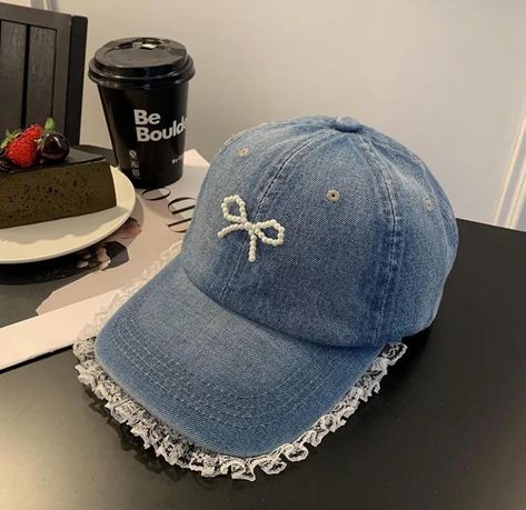 Because plain caps are BORING 🧢 🎀 🛍️ Cute Denim Lace Bow Womens Cap #denimcap #cap #caps #hats #cutehat #kawaiifashion #kpopfashion #kawaiistyle #kpopstyle Cowboy Hats Women, Trendy Caps, Plain Caps, Hat Aesthetic, Cute Caps, Denim Cap, Bow Women, Bottle Jewelry, Lace Caps