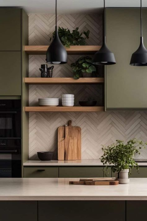 Why Everyone's Obsessed with Green Kitchen Cabinets Right Now! Old Farmhouse Kitchen, Cozy Fall Home, Green Kitchen Designs, Dark Green Kitchen, Green Kitchen Cabinets, Home Decor Cozy, White Marble Countertops, Green Cabinets, Elegant Kitchens