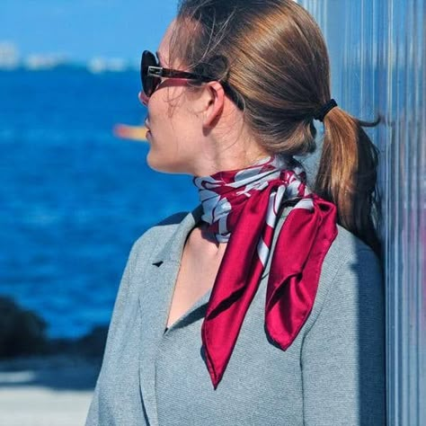 Parisian Scarf: How to Tie A Scarf like A French Woman - Mon Petit Four® Silk Scarf Outfit, French Scarf, Scarf Wearing Styles, Loop Knot, Head Scarf Tying, Silk Scarf Style, Head Scarf Styles, Ways To Wear A Scarf, Wear A Scarf