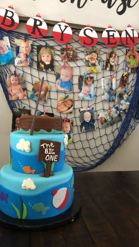 Fisherman 1st Birthday, First Birthday Themes For Boys Fishing, A Big One Birthday, One Year Fishing Birthday Party, Lake Theme First Birthday, Ofishally One Birthday Smash Cakes, Fishy One Birthday, Fishing Birthday Party One Year Old, Fishing 1st Birthday Party Decorations