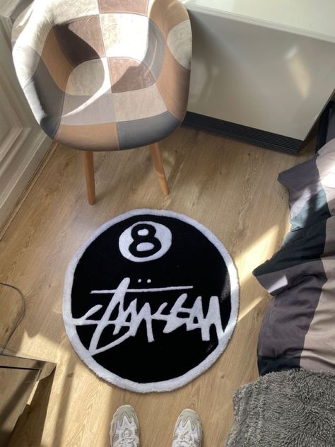 8 Ball Rug Stussy, Non Fashion Grail Room Decor, Rugs For Mens Bedroom, Stussy Carpet, Stussy Room Decor, Cool Rugs For Bedroom Men, Stussy Decor, Y2k Carpet, Stussy Room