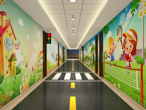 Playway School Interior, Play School Interiors, Primary School Interior, School Entrance Design, School Corridor Design, School Lobby Design, Daycare Interior Design, Daycare Room Design, Education Design Interior