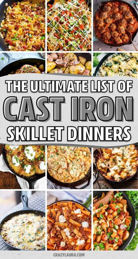 If you need a quick dinner recipe that you can make in a single pan or dish, check out these easy to make cast iron skillet recipe ideas and tutorials to get started! Cast Iron Recipes Dinner, Cast Iron Meals, Cast Iron Skillet Meals, Skillet Recipes Dinner, Iron Skillet Meals, Iron Meals, Cast Iron Skillet Recipes Dinner, Dutch Oven Recipes Cast Iron, Easy Skillet Dinner