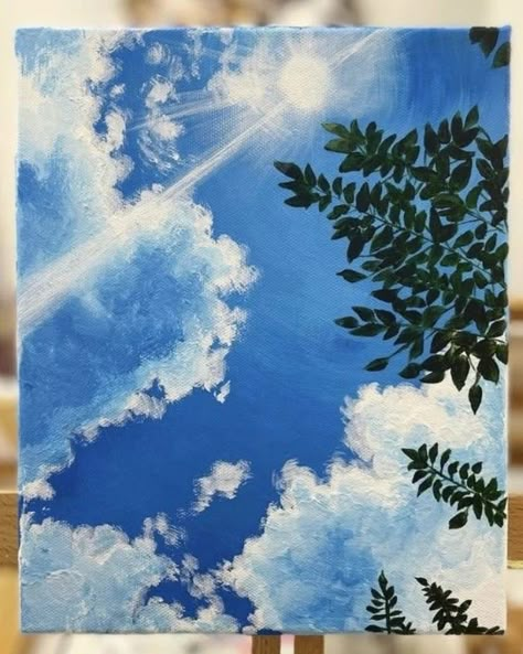 Paint Inspo Acrylic, Light Rays Painting, Asthetic Drawings Watercolor, Simple Painting Inspo Aesthetic, Simple Sky Painting Acrylic, Painting Ideas On Canvas Aesthetic Simple, Landscape Easy Painting Simple, Landscape Paintings Beginner, Acrylic Asthetic Paintings