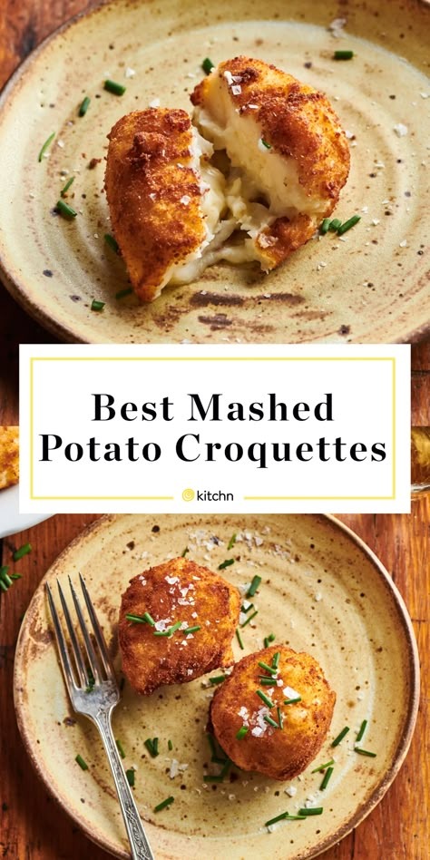 Mashed Potato Croquettes, Potato Croquettes Recipe, Potato Croquette Recipe, Croquettes Recipe, Pudding Chia, Potato Croquettes, Cheesy Mashed Potatoes, Parmesan Potatoes, Leftover Mashed Potatoes