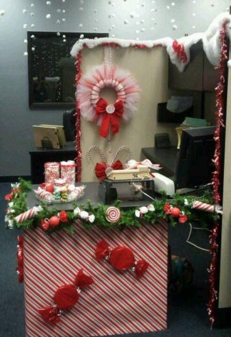 My red/white candy cane cubicle! <3 #xmas #candycane #cubiclechallenge #peppermint #candychristmas #candystripes #kissingelves Candy Cane Lane Office Decorations, Candy Cane Office Decorations, Christmas Desk Ideas, Office Contest Ideas, Cubicle Christmas Decor, Christmas Decorations For Office, Christmas At The Office, Candy Cane Ideas, Christmas Cubicle Decorations