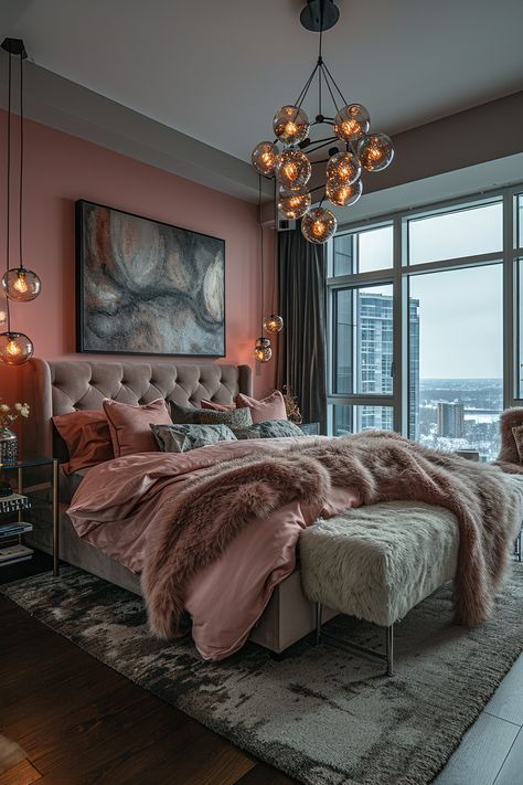 2 Color Bedroom Walls Paint Colours, Woman Bedroom Designs, Pink Romantic Bedroom, Pink Bedroom Master, Brown And Pink Bedroom Ideas, Luxury Rooms Bedroom Modern, Modern Girly Bedroom, Pretty Bedrooms For Women, Bedroom Inspirations Colors