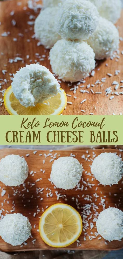 Lemon Coconut Cream Cheese Balls Make a Tasty Snack! via @lowcarbyum Keto Lemon Coconut Balls, Cream Cheese Coconut Balls, Keto Cheese Balls, Cauliflower Keto Recipes, Pumpkin Keto, Cream Cheese Balls, Pumpkin Recipes Keto, Zucchini Keto, Keto Cauliflower Recipes