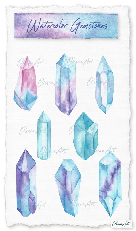 Crystals Illustration, Crystal Clipart, Watercolor Crystals, Watercolor Gem, Crystals Watercolors, Crystal Illustration, Gem Cluster, Line Drawing Art, Magic Crystal