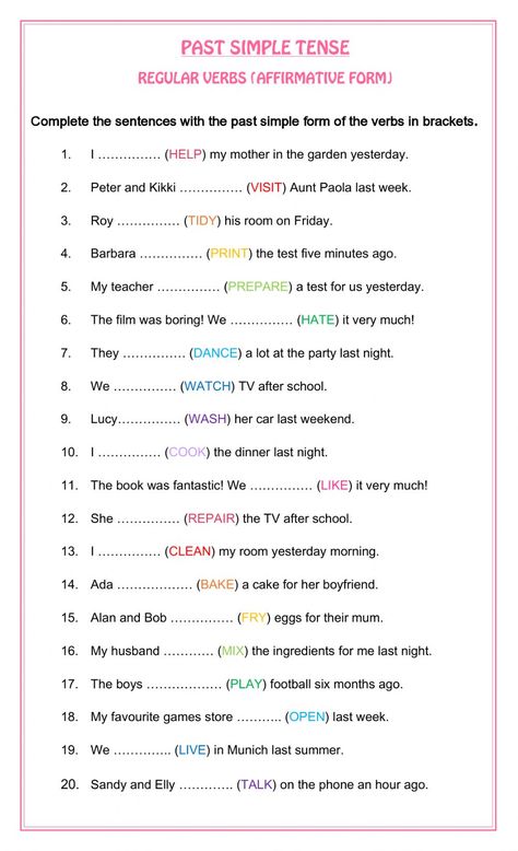 Past tenses online worksheet for 6th year. You can do the exercises online or download the worksheet as pdf. Past Tense Worksheet Regular Verbs, Tenses Of Verbs Worksheet, Simple Past Tense Exercises, Simple Present And Past Tense Worksheet, Simple Past Tense Work Sheets, Verbs Tenses Worksheet, Tenses Worksheet Class 6, Regular Past Tense Worksheet, Past Verbs Worksheets