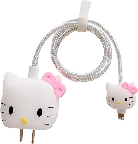 3D Cute Cartoon Wall Charger Protector Case - Compatible for Apple 20W USB-C Power Adapter and Lightning Cable (White Kitty) Hello Kitty Charger, Charger Protector, Cable Cover, Charger Case, Cable Protector, Pc Components, Cartoon Wall, Iphone Charger, Lightning Cable