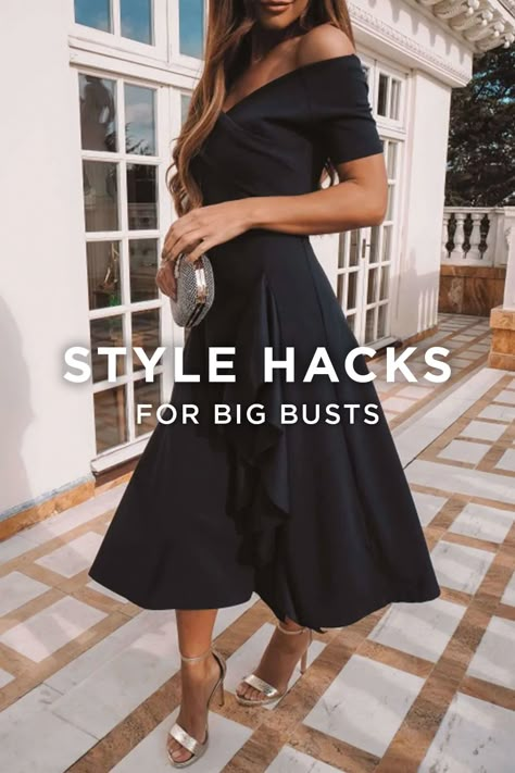 Elegant Dress For Big Bust, Style Tips For Big Busted Women, Everyday Outfits Big Bust, Summer Outfit For Big Bust, Style Inspiration Big Bust, Black Dress For Big Bust, Big Bust Dresses, Fashion Outfits Big Bust, Outfit Ideas For Women With Big Bust