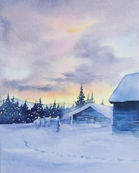 First Advent, Winter Drawings, Aquarelle Painting, Watercolor Art Landscape, Winter Landscape Painting, Christmas Landscape, Watercolour Landscape, Nature Watercolor, Winter Watercolor