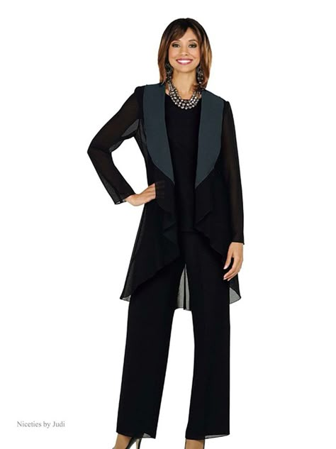 Elegant Evening Pant Suits | Misty Lane 13481 Tuxedo Black 3 Pc Cocktail Evening Pant Suit Outfit Mob Outfit, Dressy Pant Suits, Formal Pant Suits, Womens Evening Gowns, Suit With Jacket, Funky Clothing, Mother Of The Bride Suits, Wedding Pantsuit, Plus Size Evening Gown