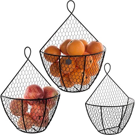 Wall Mounted Brown Metal Fruit Vegetable Baskets, Chicken Wire Hanging Produce Bins, Set of 3 : Amazon.ca: Home Produce Bin, Black Wire Basket, Chicken Wire Basket, Hanging Basket Wall, Produce Baskets, Hanging Wire Basket, Wire Fruit Basket, Produce Storage, Hanging Fruit Baskets