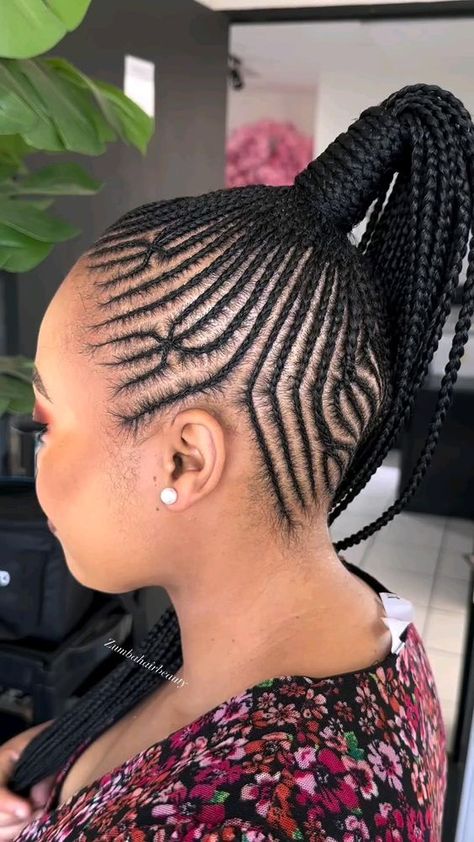 #updohairstyles #ponytailbraids #braidedhairstyle Straight Up Styles Braids, Parting Box Braids, Box Braids Jewelry, Freestyle Ponytail, Lines Hairstyles, Braids Parting, Wavy Hair Short, Straight Up Hairstyles, Braids Jewelry