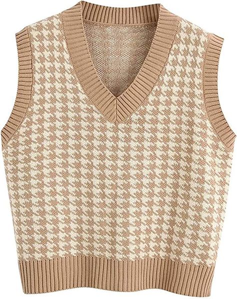 Knitting Patterns Vest, Houndstooth Sweater, Sweater Vests, Sweater Vest Women, Knitted Vest, Elegante Casual, England Fashion, Sleeveless Pullover, Casual Vest