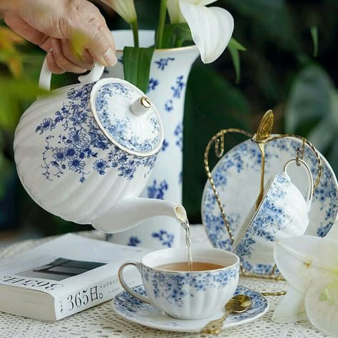 #tea set#kitchen gadgets Fancy Tea Cups, Fine China Tea Set, Blue And White Dinnerware, Coffee Saucer, Afternoon Tea Set, Coffee Sets, Ceramic Tea Set, Coffee Cup And Saucer, Porcelain Tea Set