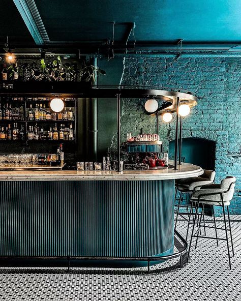 Turquoise monochromatic bar design -- when you really want to post something blue that isn’t a facade and you find this beauty sitting in your camera roll 🕵🏻‍♀️ mission… Bar Interior Design, Blue Bar, Luxury Bar, Mission Accomplished, Bar Interior, Bar Design Restaurant, Restaurant Interior Design, Hospitality Design, Hotel Lobby