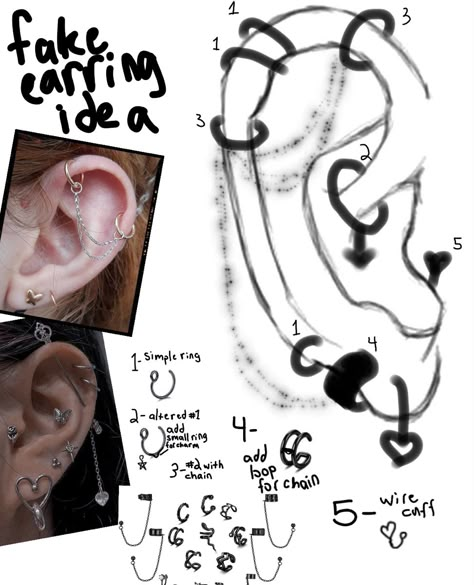 How To Make A Fake Ear Piercing, Fake Piercing Lip, How To Make Fake Ear Piercings, How To Make Fake Earrings, Fake Percinings, Diy Piercing At Home, Fake Face Piercings, Piercing Layout Ideas, How To Make Fake Piercings