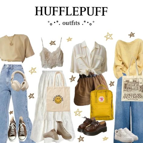 Hufflepuff Casual Outfit, Hufflepuff Clothes Aesthetic, Hufflepuff Outfits Aesthetic, Harry Potter Inspired Outfits Hufflepuff, Hufflepuff Outfit Aesthetic, Hufflepuff Aesthetic Outfits, Hufflepuff Inspired Outfits, Honeycore Aesthetic Outfits, Harry Potter World Outfit