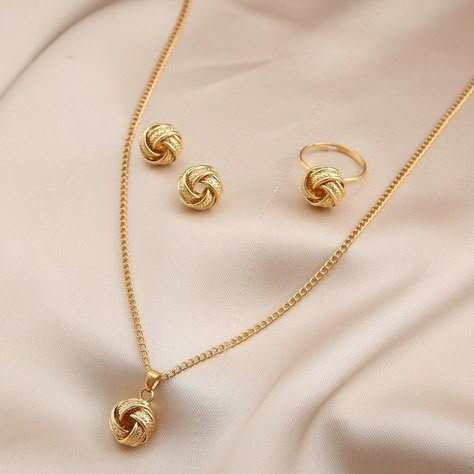 Buy Women's Gold Jewellery Set Necklace, Ring, Earrings Online in India - Etsy Necklaces Designs Jewellery Gold, Gold Necklace With Earrings Set, Pendant With Earrings Gold, Gold Modern Jewellery, Gold Chain And Pendant Set, Gold Pendant And Earrings Set, Gold Pendants Women, Modern Gold Jewelry Sets Simple, Gold Pendant Set Design