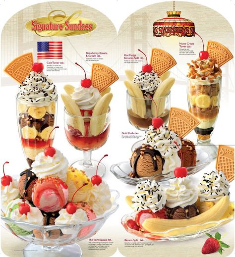 Ice Cream Presentation Ideas, Swensens Ice Cream, Ice Cream Presentation, Pretty Ice Cream, Fruits Dessert, Rainy Monday, Ice Cream Sunday, Ice Cream Menu, Ice Cream Sundaes