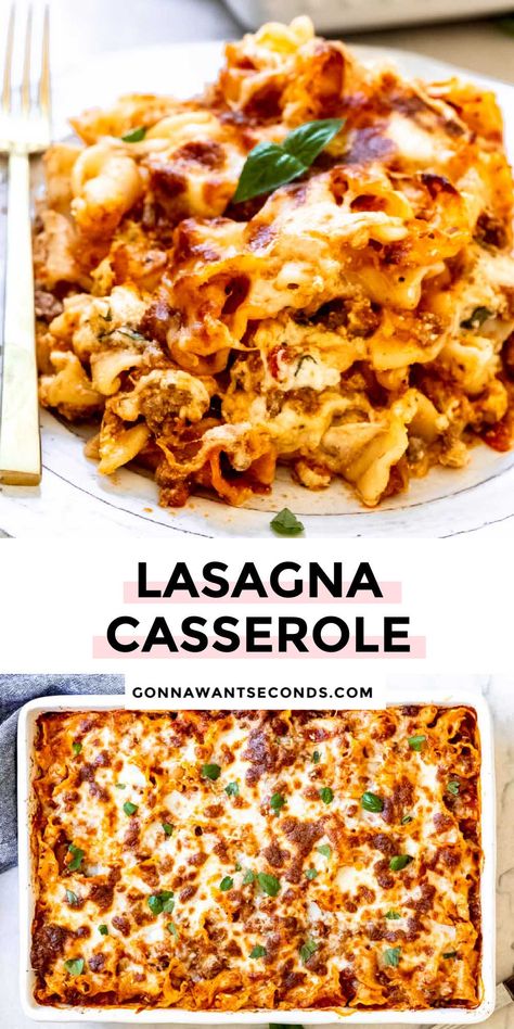 *NEW* This lasagna casserole has all the deliciousness and cheesiness of traditional lasagna with a fraction of the work! The perfect weeknight dinner. #lasagna #lasagnacasserole Dinner Lasagna, Casserole Lasagna, Cheesy Lasagna, Casseroles Recipes, Lasagna Casserole, Traditional Lasagna, Best Casseroles, Easy One Pot Meals, Homemade Marinara