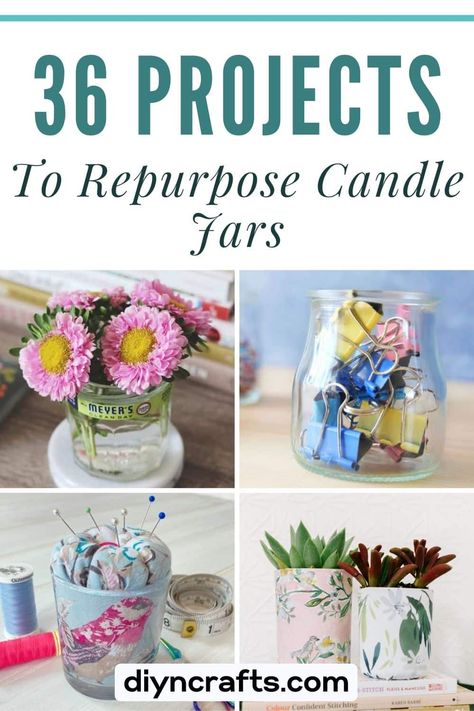 36 Projects to Repurpose Candle Jars (Brilliant Ideas) Reuse Glass Candle Jars, Diy Empty Candle Jars, Upcycle Candle Jars, Leftover Candle Jars, Reusing Candle Jars, Diy Candle Jar, Candle Jar Ideas, Upcycled Candle Jars, Candle Jars Crafts