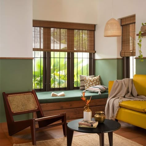 How about filling your living space with the organic appeal of bamboo curtains? Have you ever thought about how you can shape these natural elements to complement your decor?  #bamboo #blinds #bambooblinds #NaturePositive #climatepositive #BambooForChange   Photography: Nathan Traditional Kerala Home, Chettinad House, Indian Interior Design, Kerala Home, India House, India Home Decor, Indian Interiors, Indian Home Design, Indian Home Interior