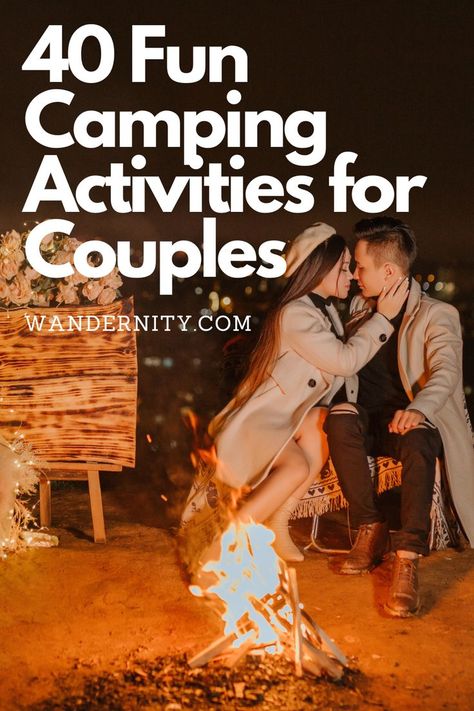 Discover the ultimate guide to 40 fun camping activities for couples! Dive into adventurous and romantic experiences tailored for adults. Whether you're looking for bonding moments or thrilling adventures, these couples camping activities are sure to make your trip memorable. Romantic Cabin Getaway Couple, Camping Honeymoon Ideas, Things To Do While Camping For Couples, Lake Activities For Adults, Camping Dates Romantic, Hiking Date Ideas, Lake Date Ideas, Anniversary Camping Ideas, Glamping Activities For Adults