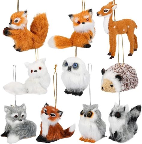 Amazon.com: 10 Pieces Ornaments, Woodland Faux Fur Animal Ornaments Plush Animal Hanging Ornaments for Christmas Tree Keychain Backpack Hanging Home Party Decoration : Home & Kitchen Woodland Animal Christmas, Kids Tree Ornaments, Harry Potter Christmas Decorations, Christmas Raccoon, Woodland Ornaments, Tree Keychain, Christmas Reindeer Decorations, Fur Animal, Animal Ornaments