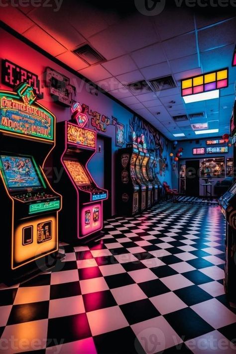 Retro Arcade Carpet, Arcade Room Design, Arcade Room Aesthetic, 90s Arcade Aesthetic, Arcade Layout, 70s Arcade, Retro Arcade Aesthetic, 80s Arcade Aesthetic, Arcade Interior