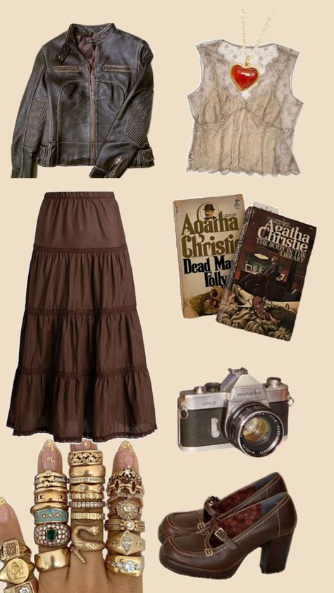 Gold And White Outfit, Brown Skirt Outfit, Dark Brown Jacket, Brown Maxi Skirt, Dark Bohemian, Skirt Outfits Aesthetic, Bohemian Outfit, Brown Maxi Skirts, Maxi Skirt Outfit