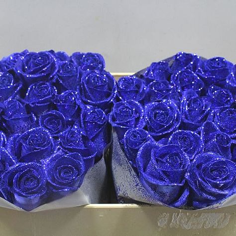 ROSE DYED BLUE + BLUE GLITTER 75cm | Wholesale Dutch Flowers & Florist Supplies UK Dutch Flowers, Flower Boquet, Luxury Flower Bouquets, Money Flowers, Flower Gift Ideas, Flower Guide, Glitter Flowers, Florist Supplies, Glitter Roses