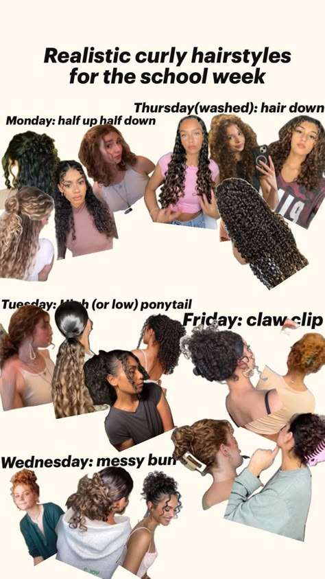 Quick Cute Curly Hairstyles, Throwback Thursday Hairstyles, Thursday Hairstyles For School, New Year Curly Hairstyle, Low Manipulating Curly Hair Styles, How To Style 3b Curly Hair, Hair Styles For 3a Hair, Weekly Hairstyles For School, Curly Hairstyles For The Week