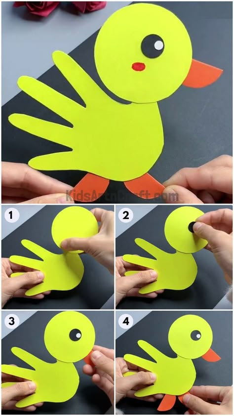 Duck Construction Paper Craft, Make A Duck Craft, Duck Art Projects For Preschool, Geese Activities For Preschool, Duck Handprint Craft, Duck Art And Craft For Preschool, Toddler Duck Craft, Duck Handprint Art, Duck Activity Preschool