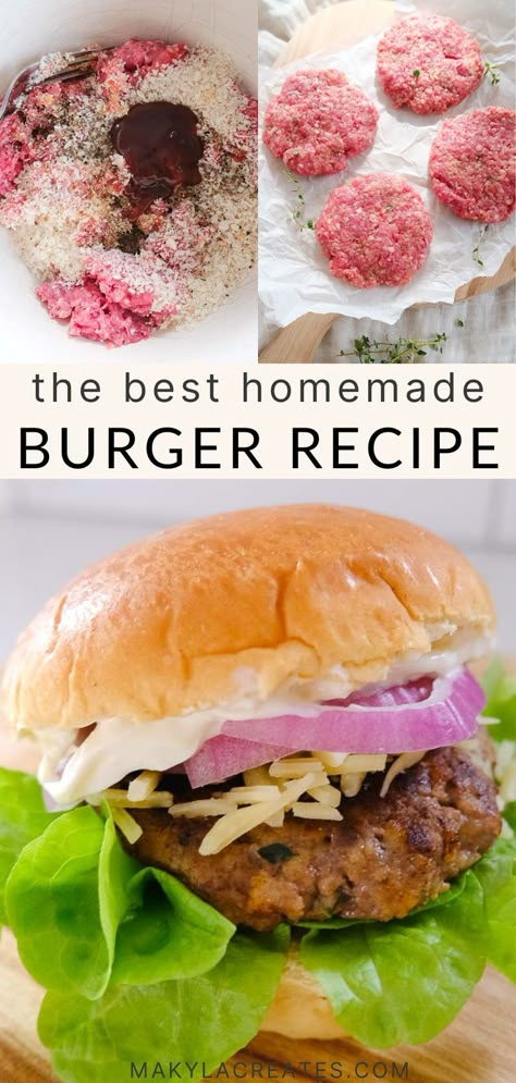 You won’t believe how delicious these homemade burger patties are! They’re moist, packed with flavour, and only take 30 minutes, so cooking at home has never been easier. Plus they are cheap and easy to make at home! How To Make The Best Burger Patties, Fresh Hamburger Patties, Homemade Burger Patties Recipe, Moist Burger Recipe, Homemade Beef Patties, Best Homemade Burgers Patties Recipe, Homemade Hamburger Patties Recipe, How To Make Burgers At Home, How To Season Burger Patties