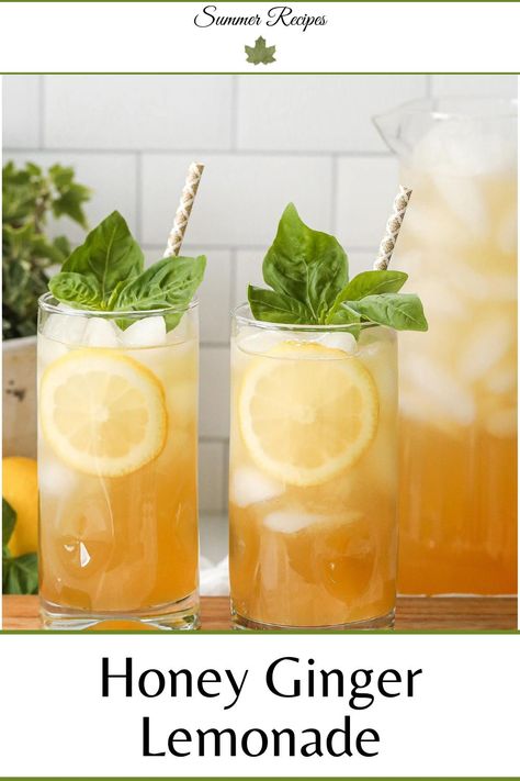 This Honey Ginger Lemonade is like summer in a glass! Get the recipe! Hot Water With Lemon, Honey Lemonade, Water With Lemon, Honey Drink, Ginger Lemonade, Drinking Hot Water, Honey Ginger, Drink Recipes Nonalcoholic, Lemonade Drinks