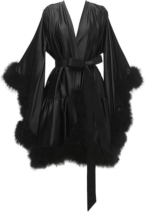 Fancy Robes, Bridal Dressing Gown, Robe Silk, Pijamas Women, Mode Zara, Dressing Gowns, Crop Top Dress, Bridal Robes, Fur Trim