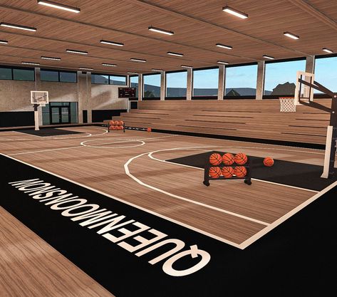 Bloxburg Basketball Court, Gym Bloxburg, Bloxburg Gym Ideas, Bloxburg Gym, Roblox School, Build Bloxburg, Blocksburg Ideas, Bloxburg Roleplay, Gym Room Ideas