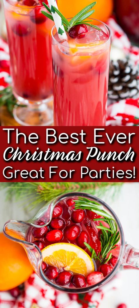 Christmas Punch is an easy and delicious holiday party drink packed with fruits like cranberries, oranges, and pomegranates. Keep it non-alcoholic or add rum or vodka for extra holiday spirit! via @sugarandsoulco Holiday Punch Recipe, Christmas Drinks Alcohol Recipes, Holiday Party Drinks, Christmas Drinks Recipes, Christmas Drinks Alcohol, Christmas Punch Recipes, Holiday Punch, Christmas Punch, Punch Recipe