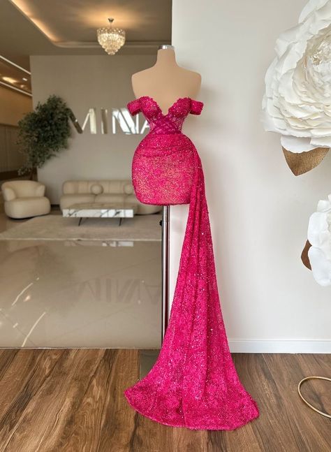 Minna Fashion Pink Dress, Pink After Party Dress, Short Dress With Side Train, Short Custom Dress, Teal Birthday Dress, Short Glamour Dress, Short Dress With Train On The Side, Prom Dresses On Mannequins, Pink Short Dress Party