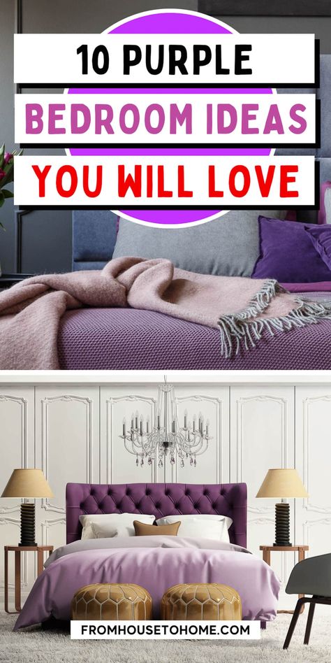 Wanting to update your bedroom with purple shades? Here are the best 10 ways how to use purple color combinations to make your bedroom stand out and look extremely stunning. Purple Guest Bedroom Ideas, Purple Comforter Bedroom Ideas, Purple Bedroom Decor Ideas, Dark Purple Bedrooms, Turquoise And Purple Bedroom, Bedroom Ideas Cute, Purple Headboard, Dark Purple Walls, Cute Dorm Room Ideas