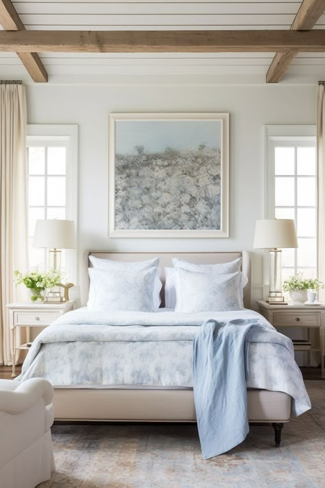 Traditional Primary Bedroom, Southern Living Bedroom, Blue Bedroom Inspirations, Coastal Farmhouse Bedrooms, Southern Interior, Southern Home Interior, Farmhouse Interior Design, French Country Bedrooms, Cottage Bedroom